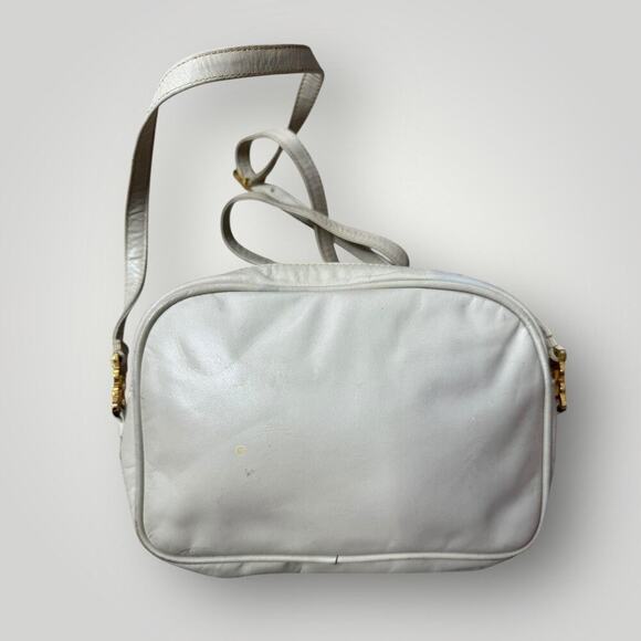 RARE Vintage 1980s Balenciaga Paris BB Logo Leather Crossbody Bag Cream Ivory - Picture 2 of 16